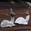 Purple Clay Ice Cracked Glaze Tea Set Ceramic Lovely Deer Ornament Animal Figurine Home Teahouse Decor Crafts