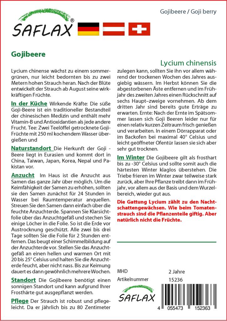 SAFLAX Garden in the Bag - Ягоды Годжи - 200 семян - С субстратом в подходящем стоячем пакете - Lycium chinensis