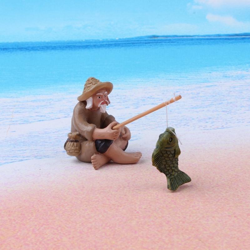 Декор для аквариумов Рыбак Винтажная модель Рыбака из смолы Декорации для пруда и сада