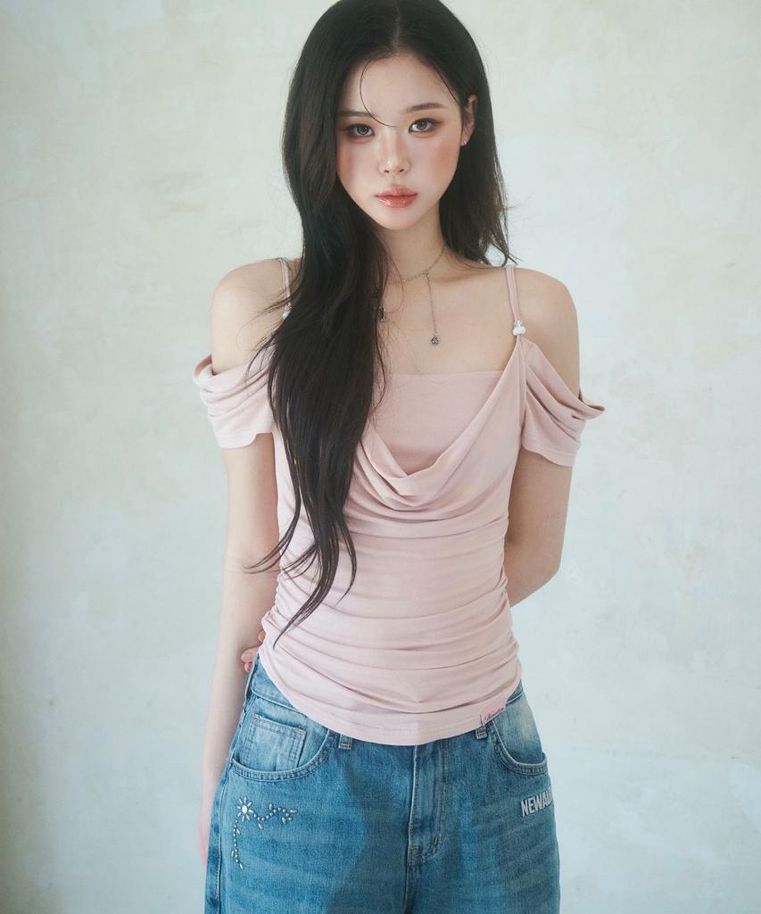 NEWALRIN Eve Summer Draping Off-Shoulder Blouse(5Colors)