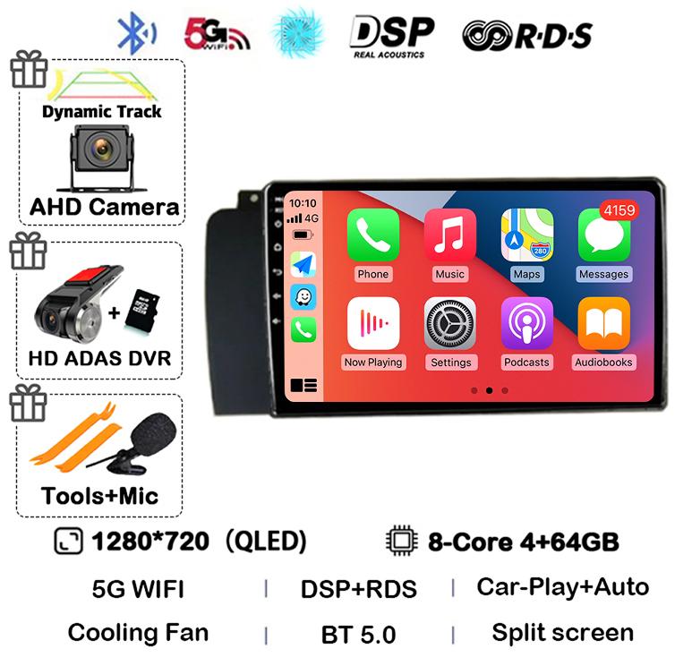 Android 14 Carplay Автомагнитола для Volvo XC70 V70 S60 2004-2009 GPS Мультимедиа Видео Плеер Навигация Стерео WIFI+4G Аудио