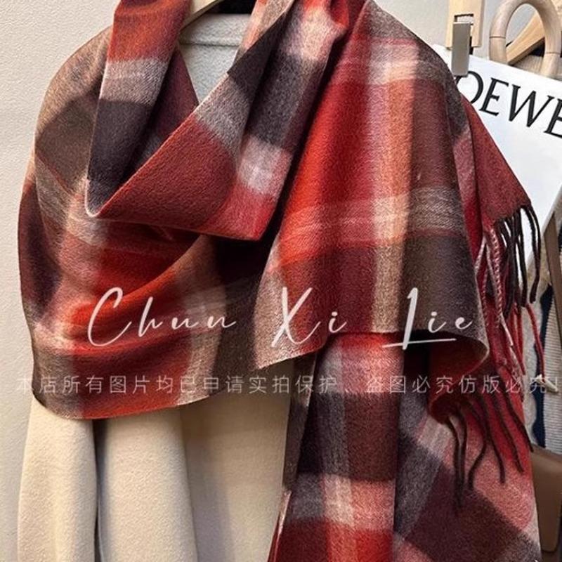 Classic 100 Wool Plaid Scarf Couple Winter Warm Scarf Premium Sense Retro New Red Grid