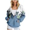 Women's Long Sleeve Floral Print Sweatshirt Long Sleeve Pocket Jacket Zipper Hoodie Coat
