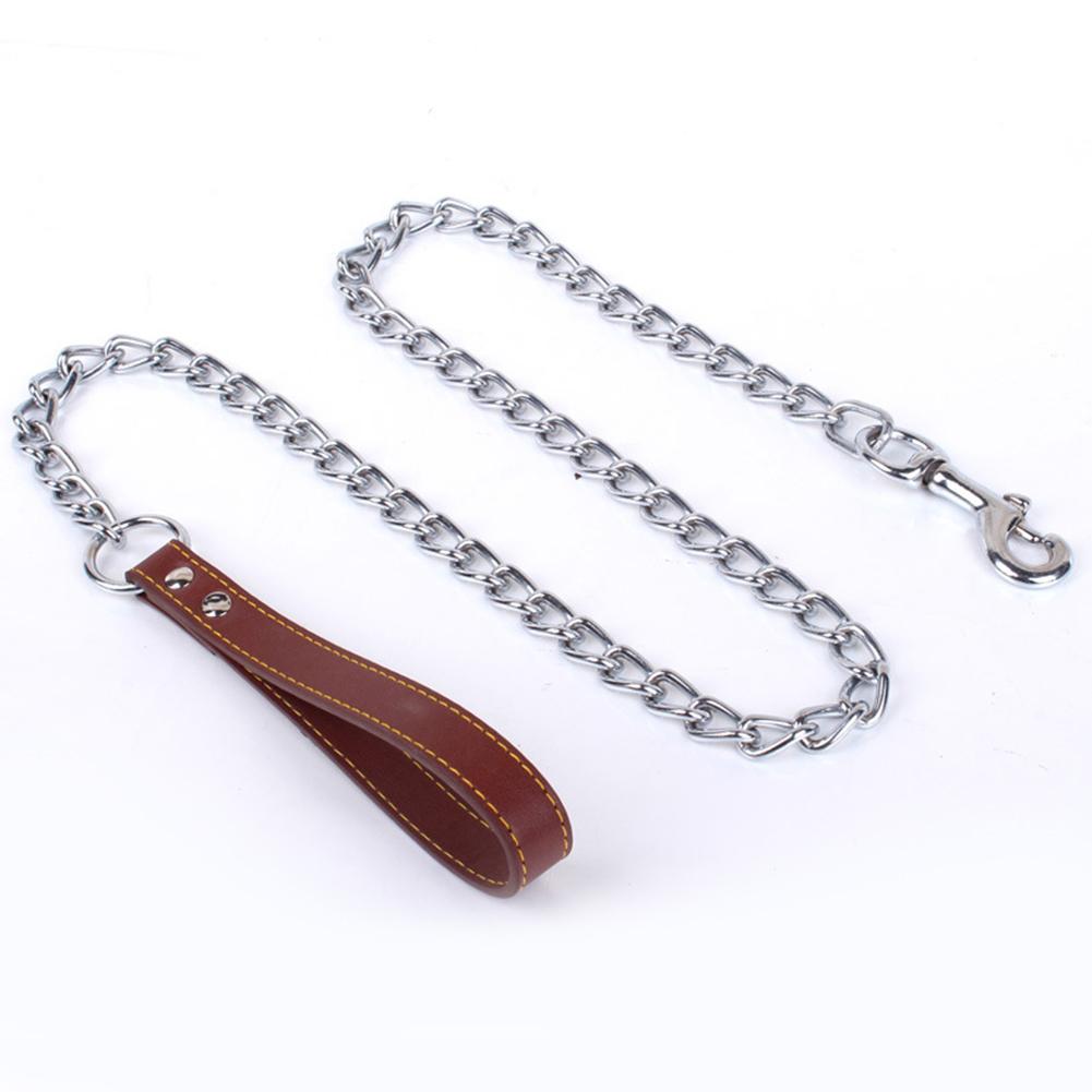 Durable Anti-Bite Metal Dog Chain Lead For Small Medium Large Dog Chain Leash Handle Leads PU Leather Iron Chain Pet Accessories