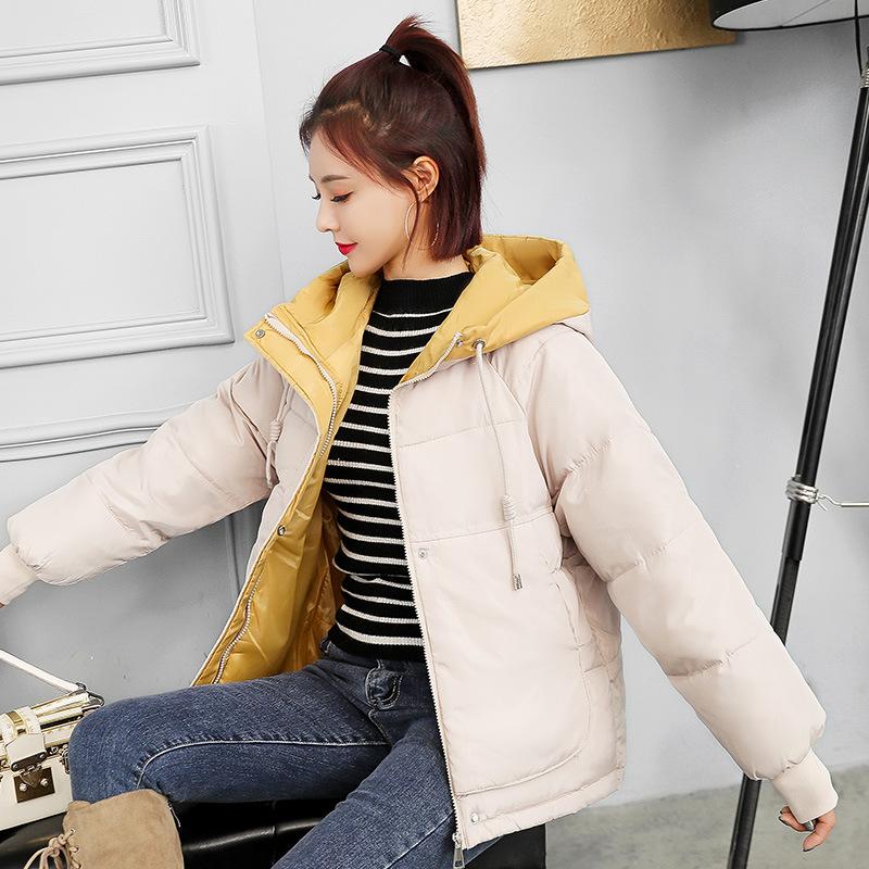 Cotton-padded Women's Short New Winter Clothes Loose Plus Size Cotton-padded Jacket Thickened Students Hooded Cotton-padded Jacket.