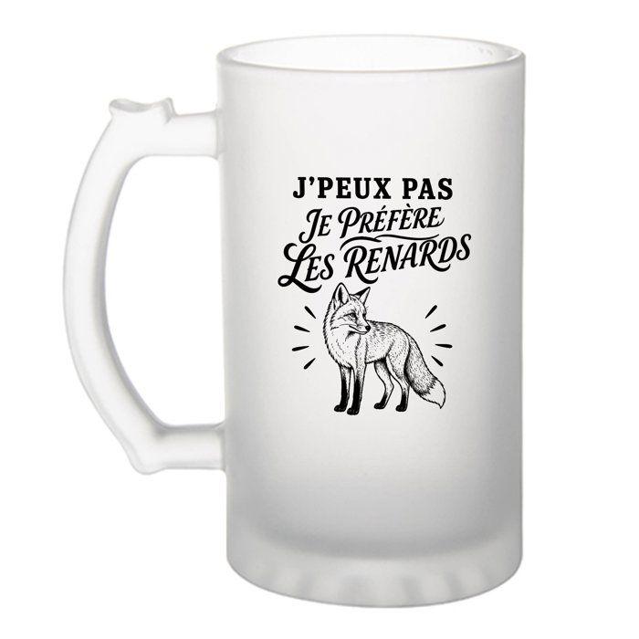 Chope de bière - PLANETEE - J'peux pas je préfère les Renards - Givré - Verre trempé 470 ml - Impression sublimation