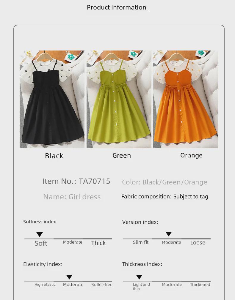 Летнее черное платье принцессы в стиле вестерн для девочек: Новый образ из двух частей в корейском стиле.