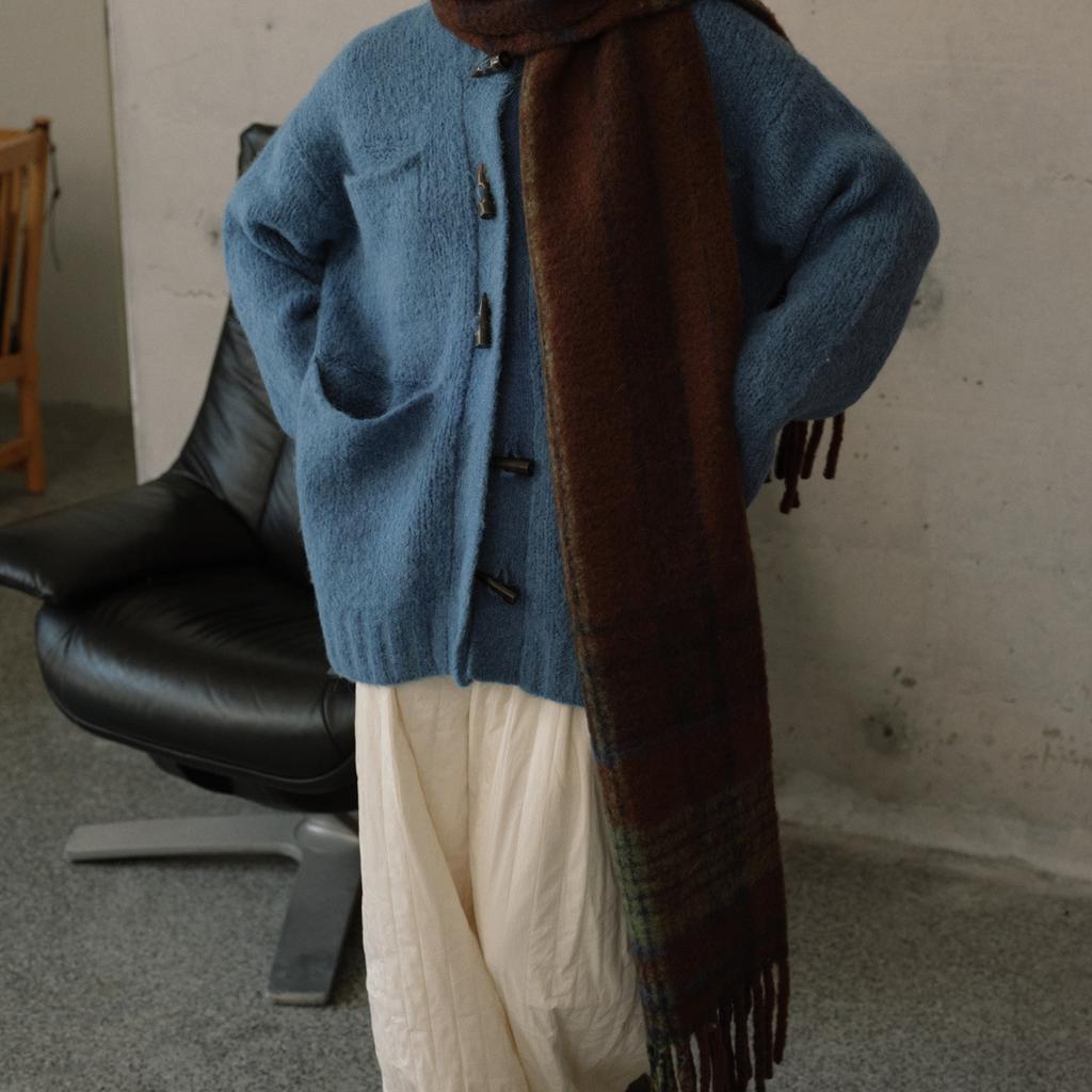 Wool Unisex Maillard Color Block Plaid Tassel Scarf Women's Winter Matching Scarf