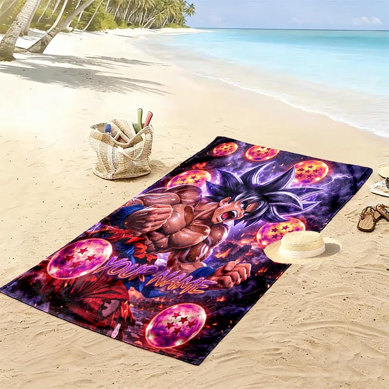 Custom NameGoku DBZ Art Beach Towel Soft Microfiber Summer Towel Quick Dry Absorbent Towel for Beach Swimming Pool Travel