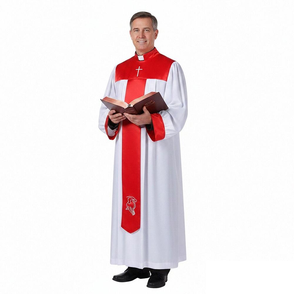 Halloween Priest Cosplay Costume Monk Church Medieval Priest Robe Printed Stand-up Collar Minister Clergy Stage Performance Robe