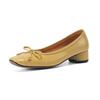 Sheep Skin Summer Spring Autumn Med Heels Slip On Women Butterfly-knot European Design Square Toe Shallow Pumps