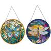 2Pcs Animal Theme 2D Flat DIY Hanging Diamond Art Kits Rhinestone Diamond Art Window Pendants Window Hanging Art for Home Decor