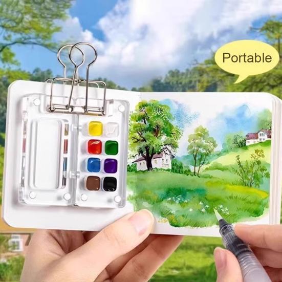Мини-коробка для акварельных красок Yousheng Pocket Artist Travel Set, палитра из 8/15 цветов, металлический зажим из орехового дерева, портативная акварельная ручка