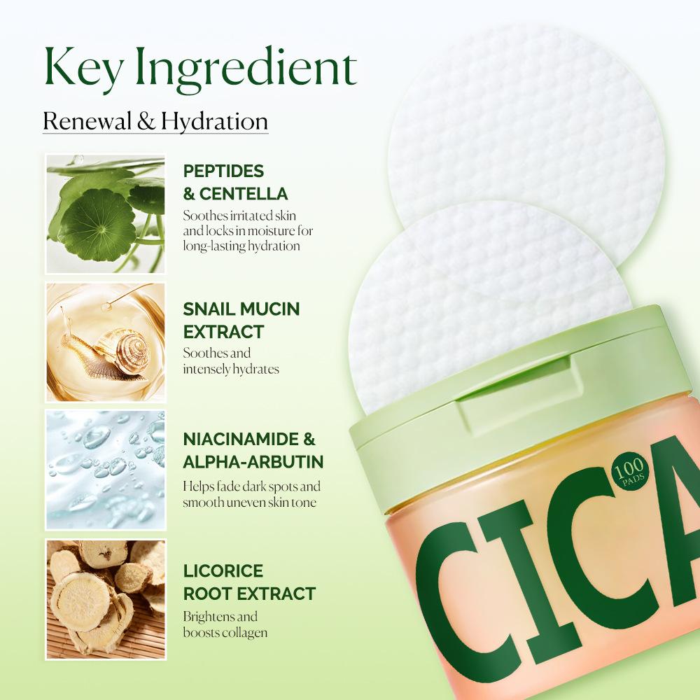 Unscented Cica Cleansing Face Pads 100 Counts Dark Spot Toner Pads Exfoliating Sensitive Skin Care Gentle Daily Wipes