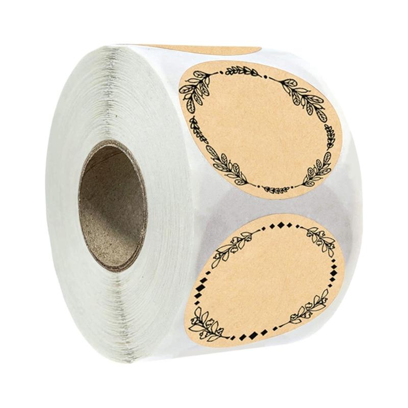 500 шт. Крафт-коричневые наклейки с дизайном в виде венка для надписей, этикетки для консервных банок и праздничных украшений, наклейки для организации