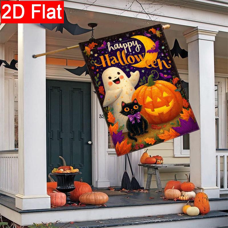 2D Flat, 2D Flat Halloween Pumpkin Garden Flag- Outdoor Garden Flag Double-sided Home Decoration Courtyard Decoration Outdoor Decoration Lawn Decorati