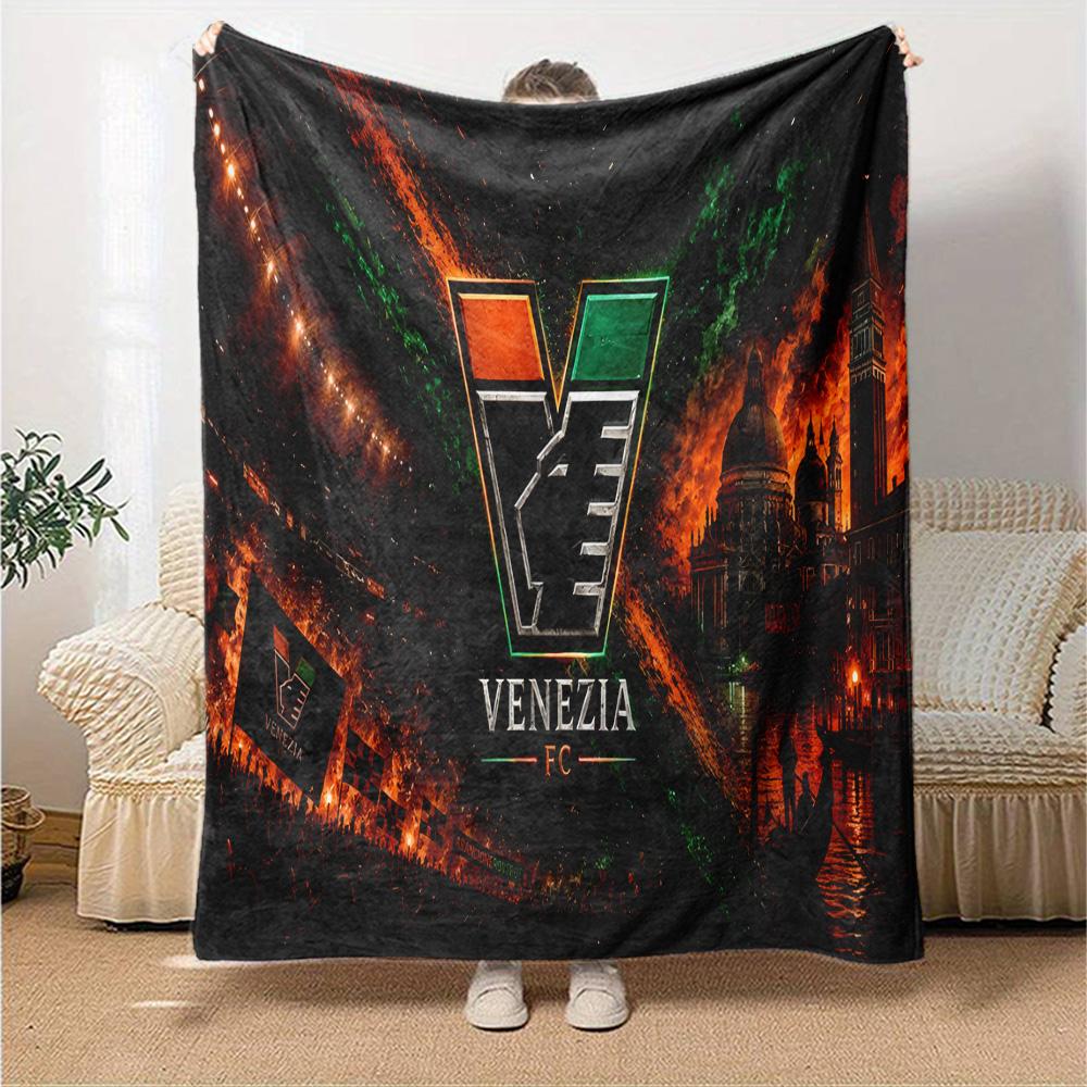 Vene-zia Football Flannel Blanket, Soft Polyester, Modern Design, All-Season for Camping, Travel, Gifts for holidays or birthdays