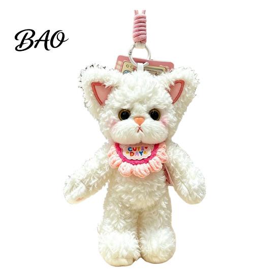 Soft Polyester Cat Pendant Plush Pendant, Cute Fuzzy Curly Kitten Charm, Decorative Keychain Stuffed Animal Backpack Gift for Lovers Bags