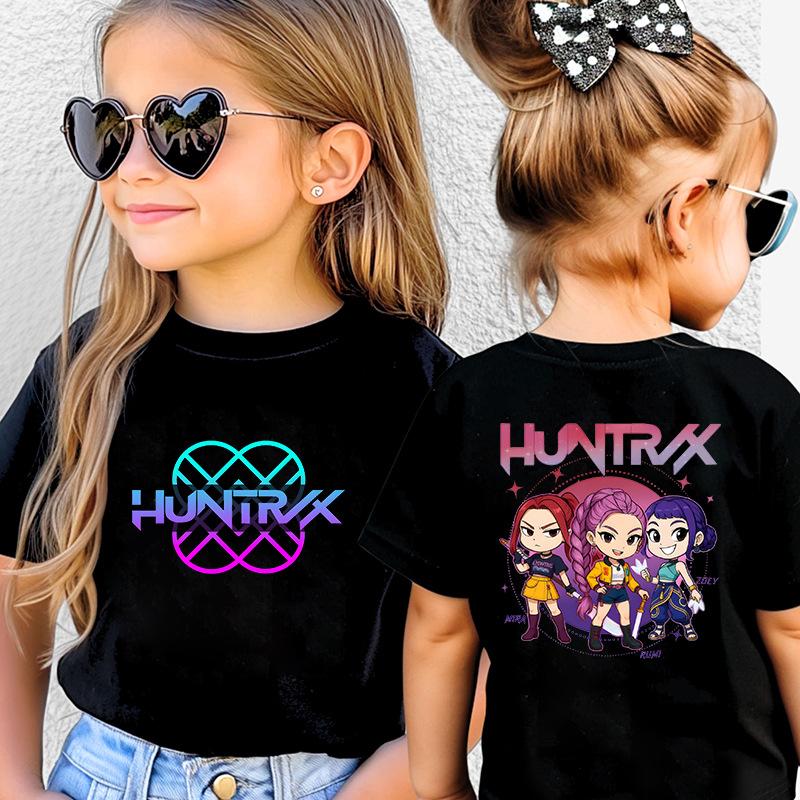 Kpop Hunter Девичья футболка с корейским принтом, с коротким рукавом, средняя-маленькая детская