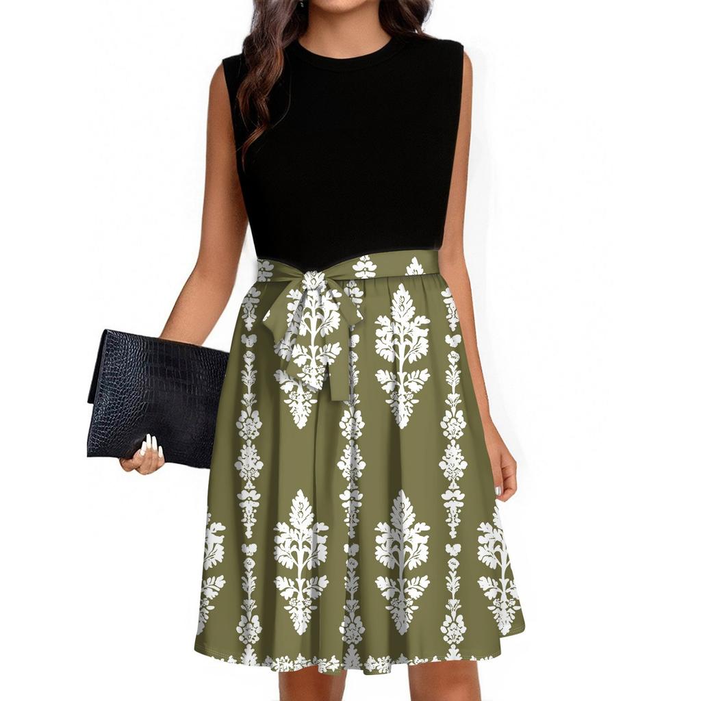 Женское модное повседневное короткое платье без рукавов со шнуровкой и круглым вырезом