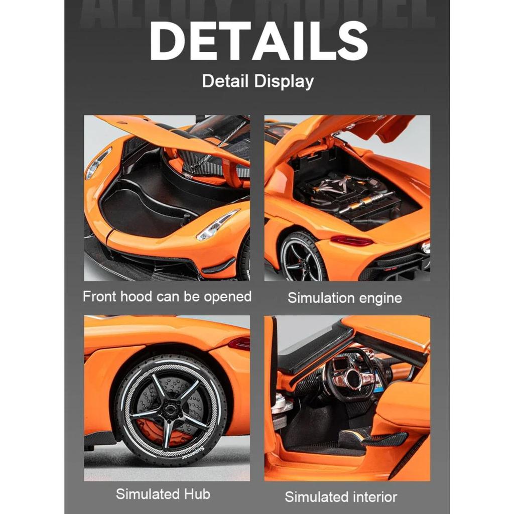 1/24 Sports Car Model Koenigsegg Alloy Diecast High Simulation Scale Toy Pull Back Doors Can Open Boys Birthday Gifts Decoration