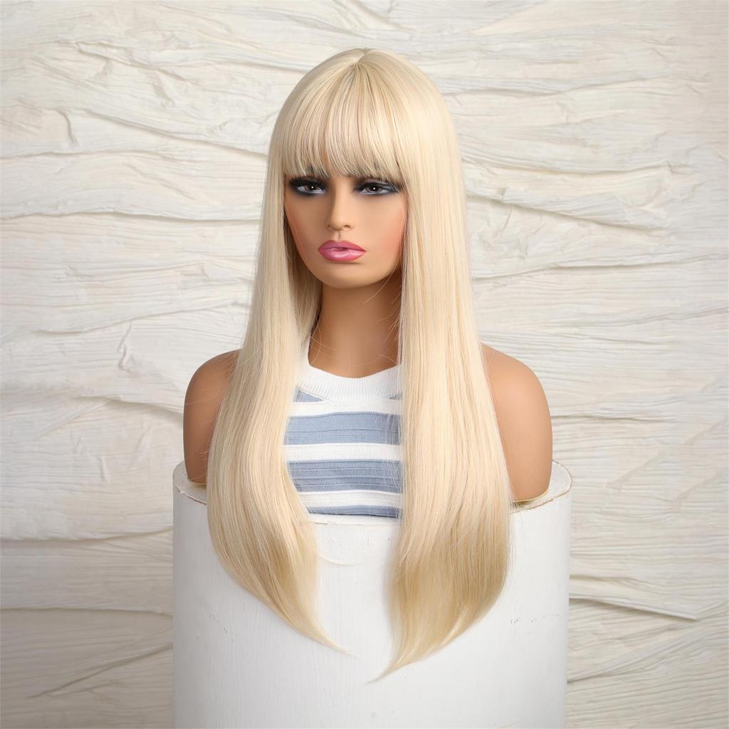 ALAN EATON Long Synthetic Fashion Wig for Women Blonde Platinum Hair Wigs Heat Resistant Fiber Wigs Full Hair Wigs