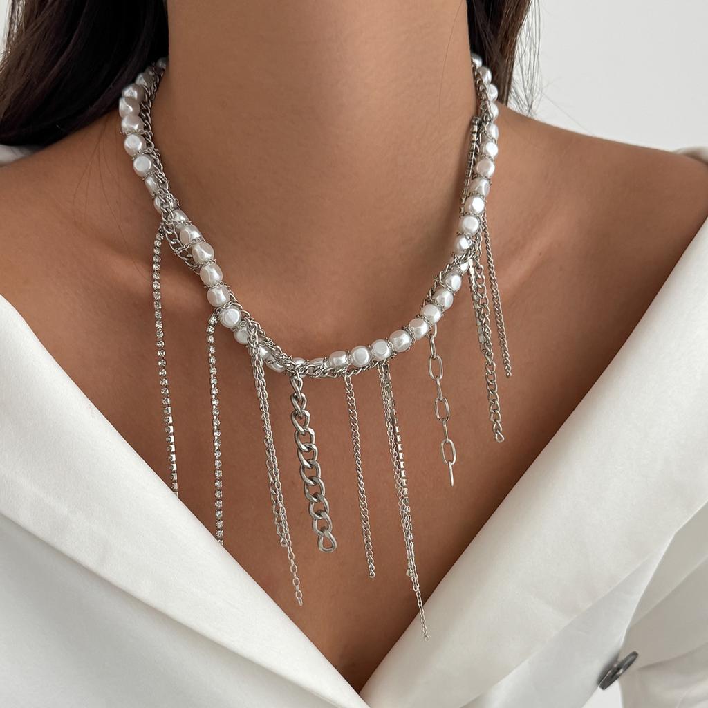 Exquisite French Style Necklace For Women Light Luxury Y2K Multi Layer Imitation Pearl Tassel Neck Chain Girls Trendy Choker