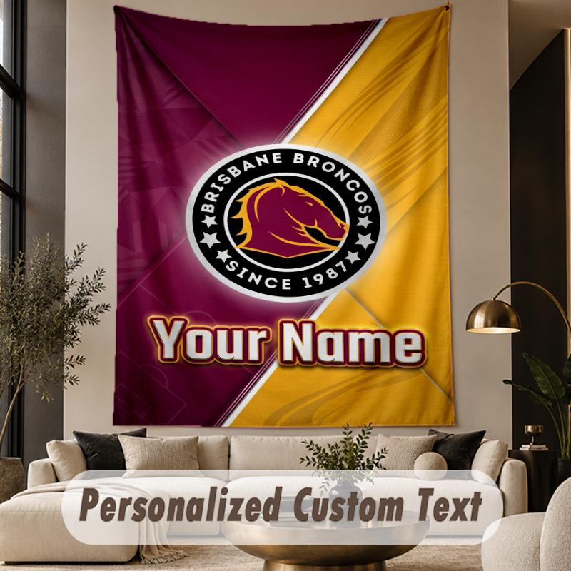 Custom Text Tapestry Brisbane Broncos Print Wall Tapestry Indoor Living Room Wall Decor