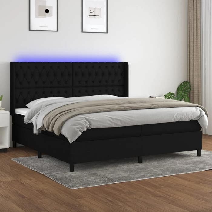 VidaXL Slat Bed Base with Mattress and LEDs, Upholstered Bed with Headboard, Double Bed, Adult Bedroom Bed, 3138583