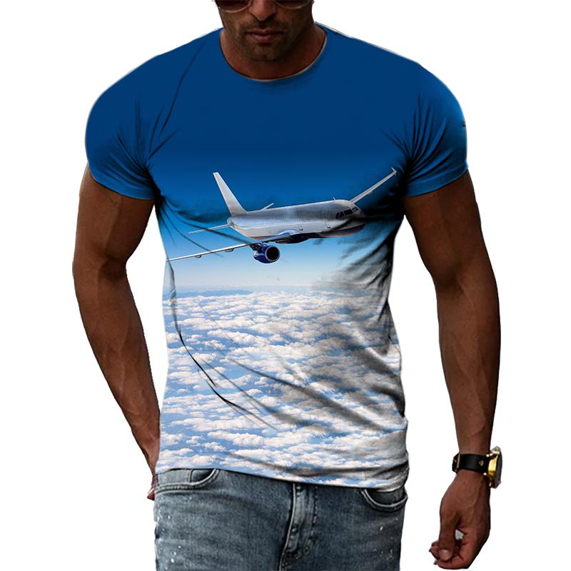 Fashion New 3D Printed Airplane Graphic T Shirts For Men Summer Trend Casual Fun Round Neck Short Sleeve Streetwear Tees Tops