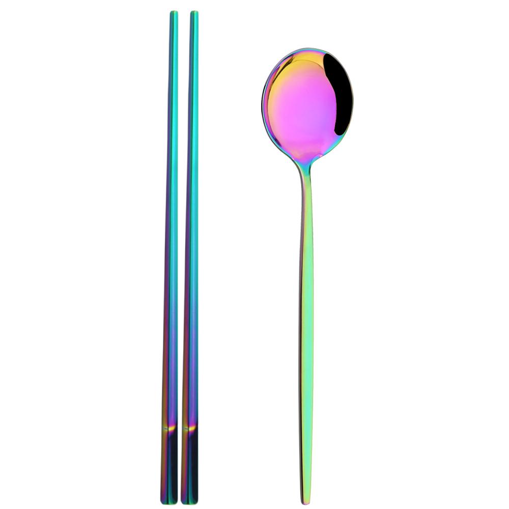 2 шт. портативная черная посуда из нержавеющей стали, набор столовых приборов, ложка, палочки для еды, набор западных обедов, ужинов, дорожная посуда