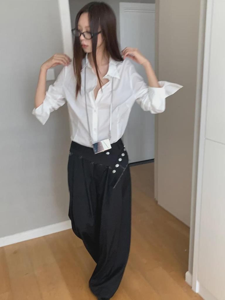 Dorothy Clothing Корейский стиль Длинный рукав Загнутый воротник Женская рубашка