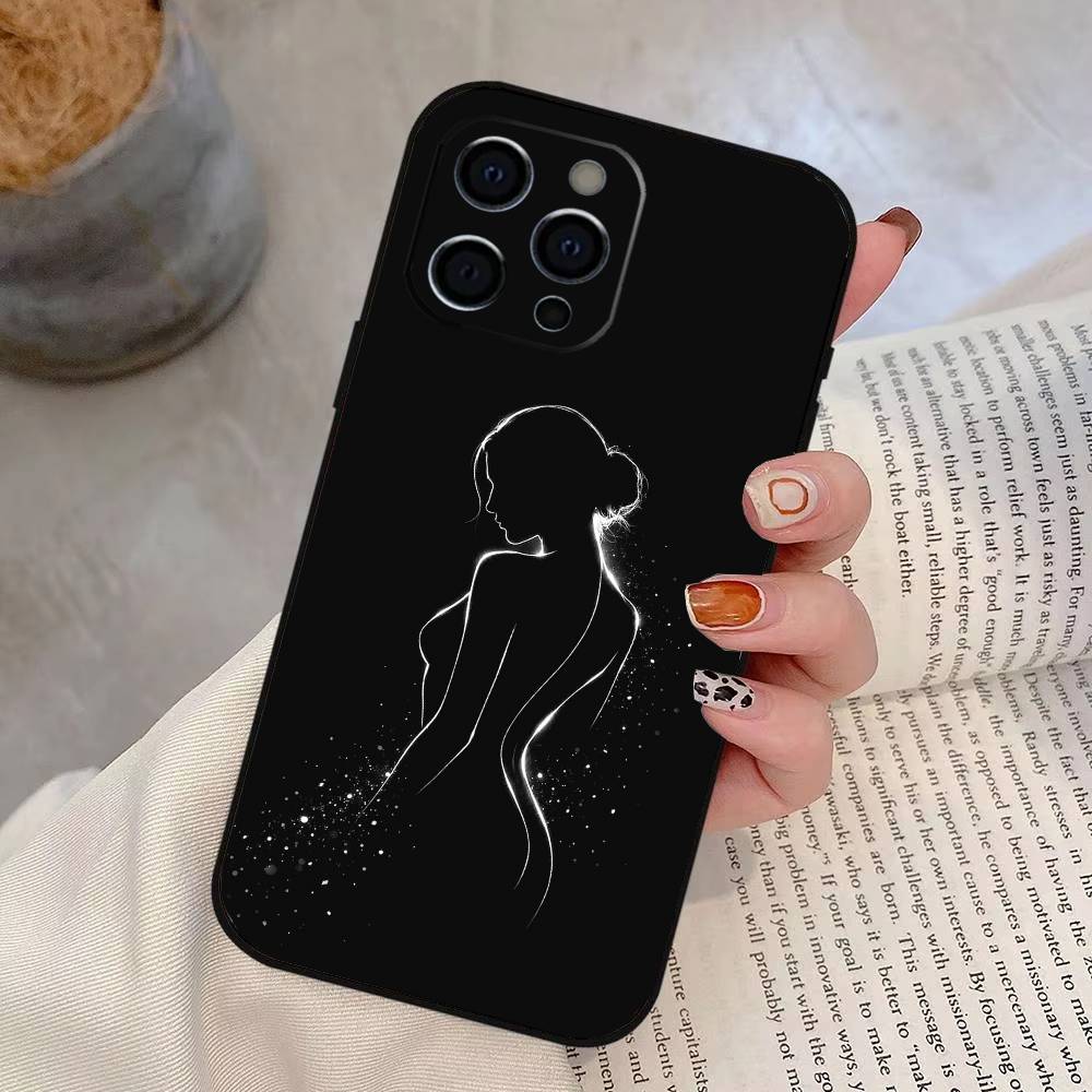 Арт Сексуальное Тело Женщина Чехол для Телефона Для iPhone 17,16,15,14,13,12,11 Plus,Pro Max,XS,Мягкий Силикон Черный Чехол