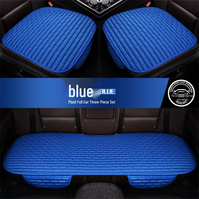 Plaid Three-Piece No-Tie Car Seat Cushion Set for Office and Home - Single Seat and Multi-Seat Interior Decor.