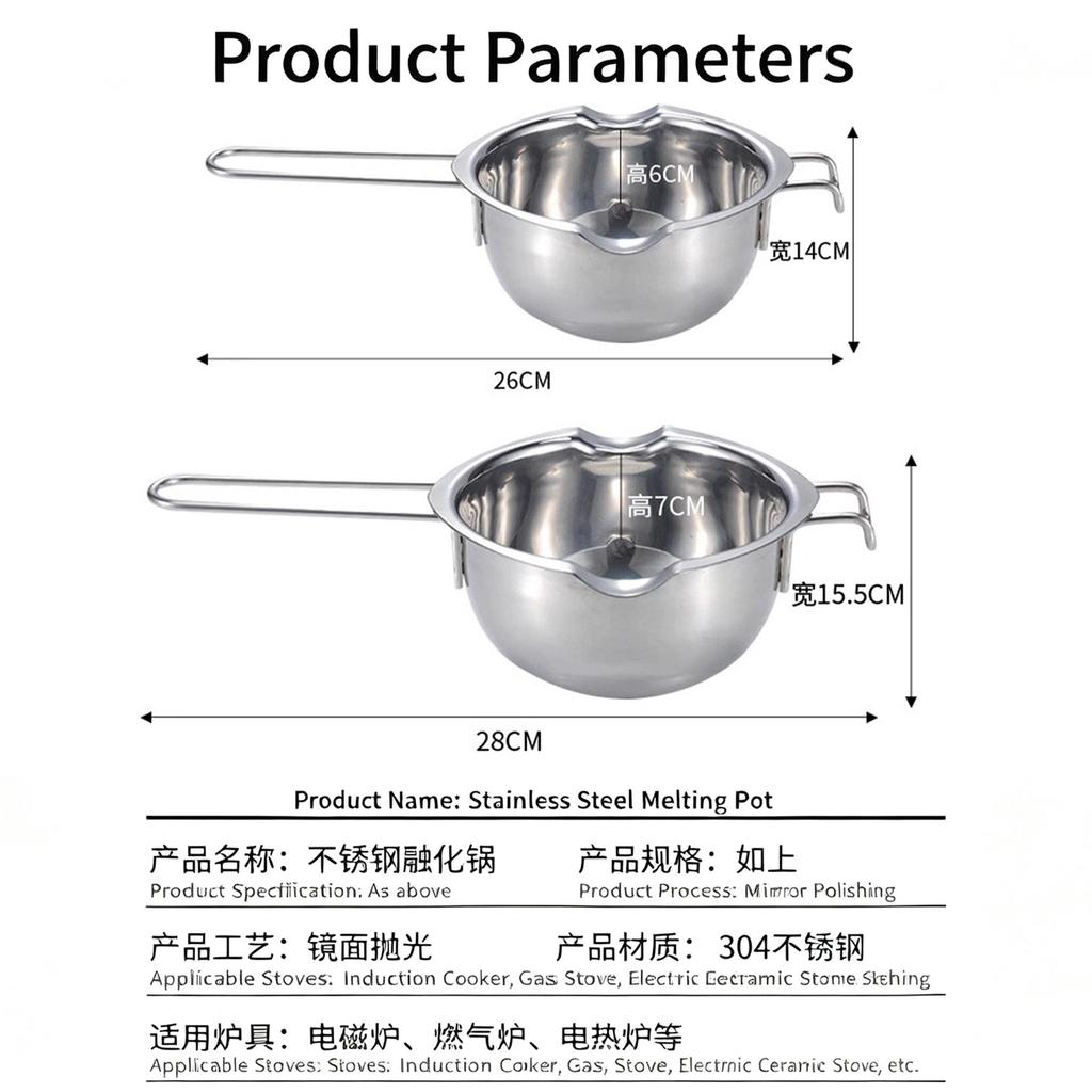 304 Stainless Steel Chocolate Melting Pot, Double Pour Spout Water Bath Melting Bowl with Handle For Melting Chocolate Butter Candy, Home Baking Tool