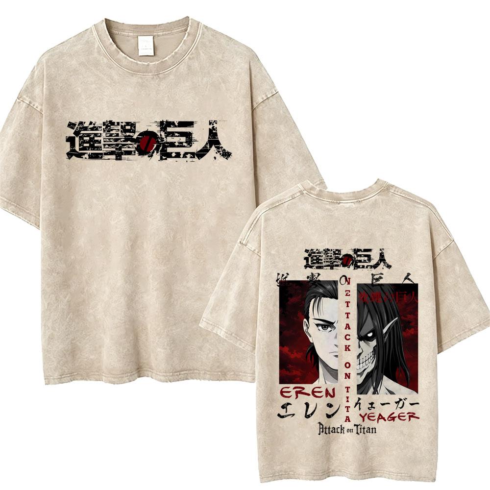 Washed Vintage Anime Attack on Titan Annie Leonhart Merch Tshirt Men Women Clothing Manga Harajuku Oversized T Shirt Streetwear