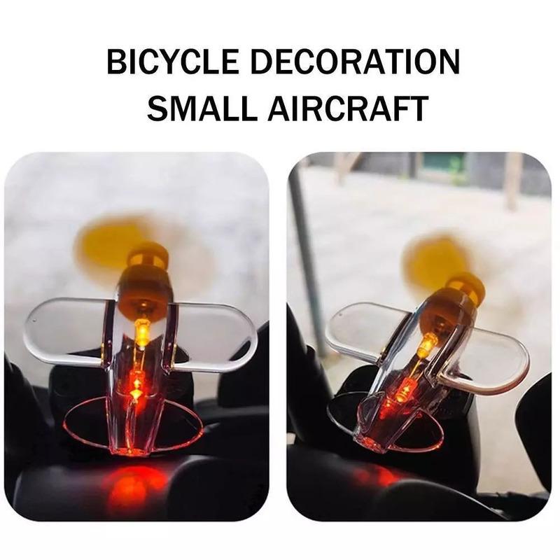 Car Rotatable Airplane Wind Powered Small Led Light Airplane Decor Car Styling Ornaments Bikes MotorcycleBicycle Decorations