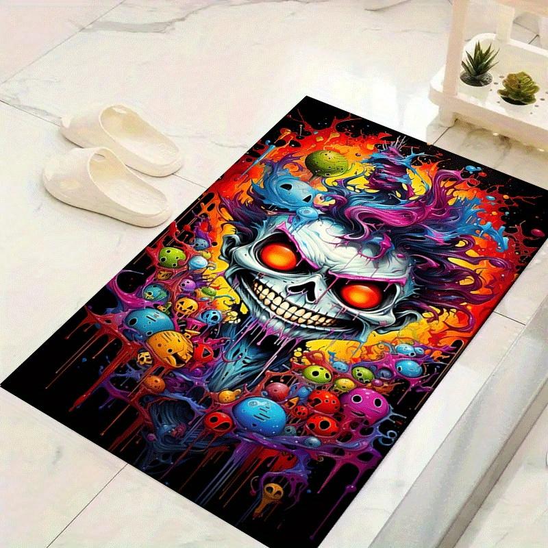 1pc Scary skull Design Indoor Area Rug - Soft, Anti-Slip, and Durable Gaming Room Decor for Bedroom