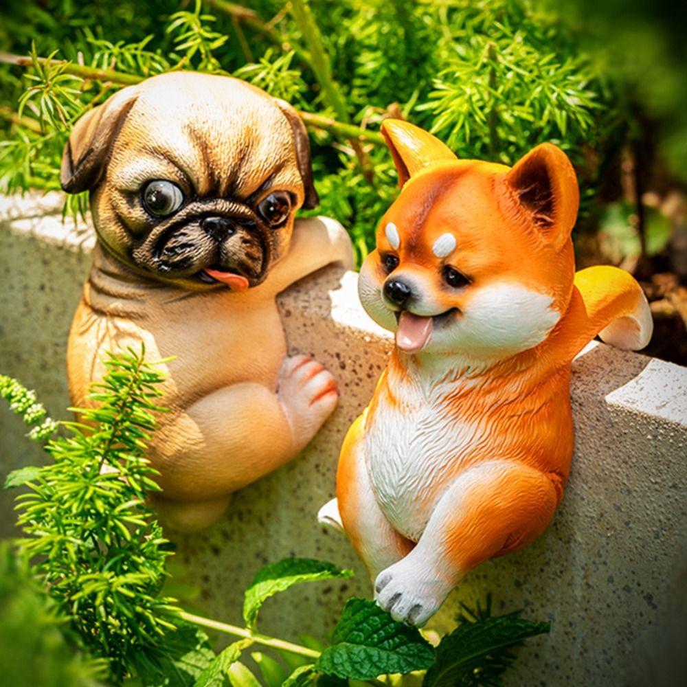 Cute Puppy Resin Ornament Simulation Garden Figurine Home Decor Fish Tank Figurine Bedroom