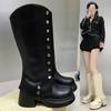 Женские сапоги Rivet Knight Boots с острым носком, высокие сапоги Chelsea, фирменные зимние новые сапоги на молнии для мотоциклистов, походные Mujer Zapatos