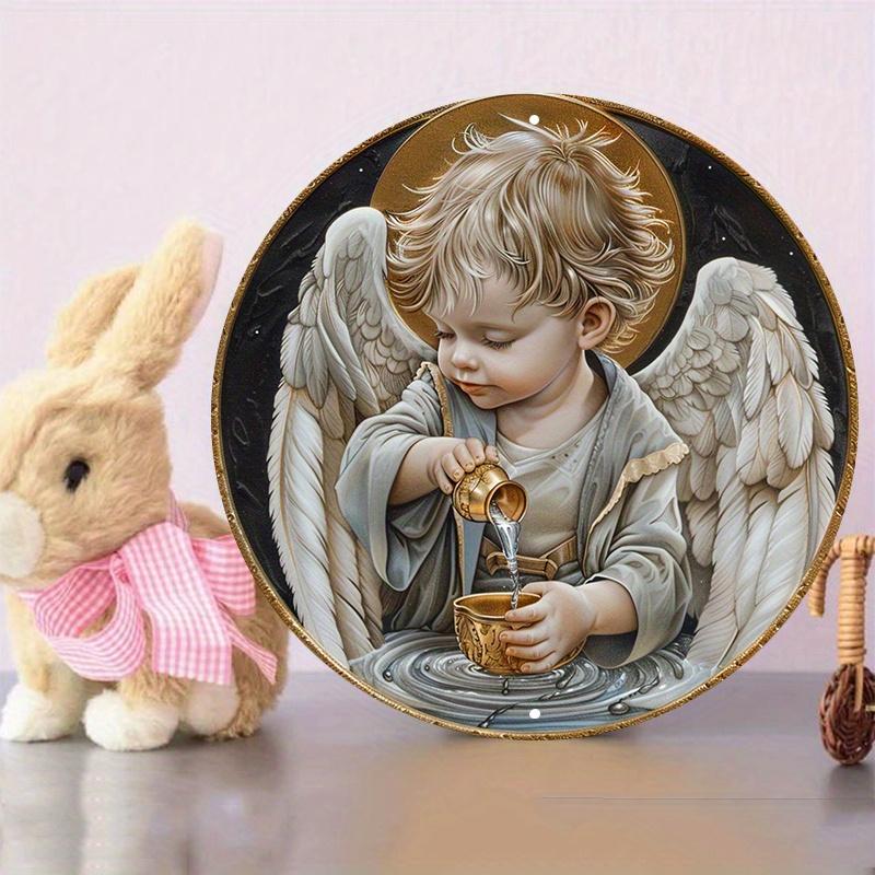 Круглая деревянная табличка «Маленький мальчик-ангел», легко вешается на дверь, настенный декор, простой и стильный подвесной декор для двери туалета, табличка для туалета унисекс для дома и офиса