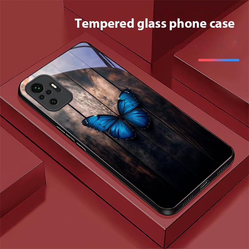 Загадочная бабочка Для Redmi Note 7 8 9 8T 10 11 12 12S 13 14 Pro Plus 5G 13C 12 14C 5 4G Черный чехол для телефона из закаленного стекла