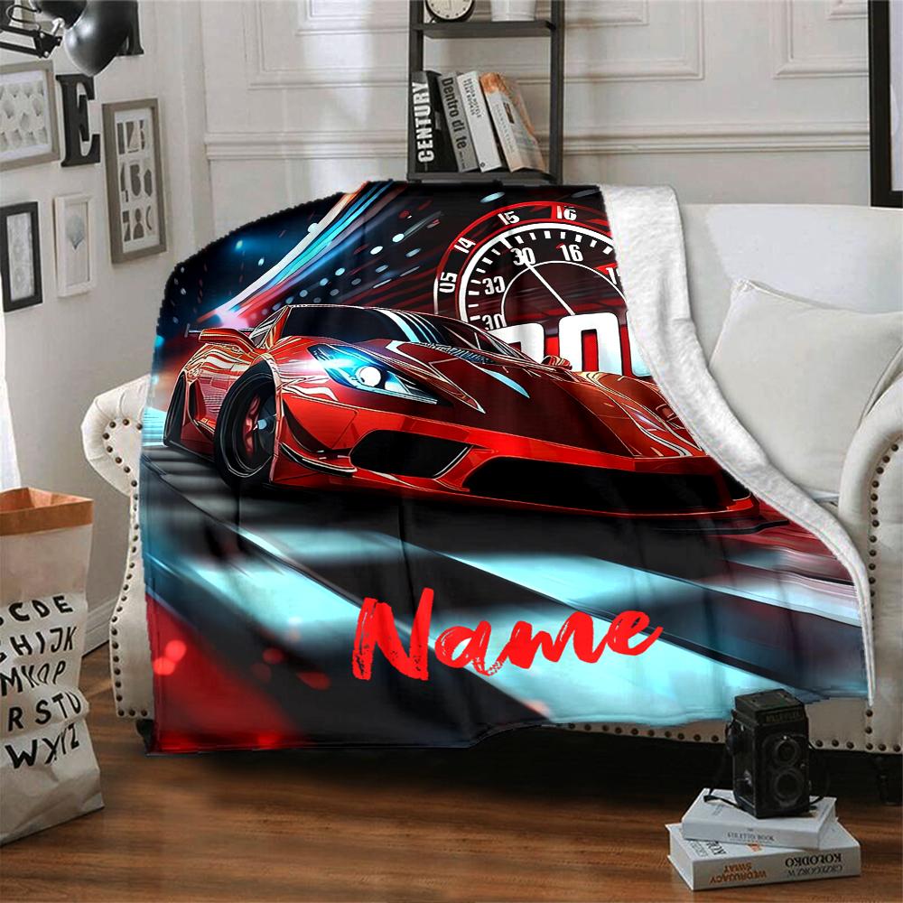 Custom Name Racing Theme Printed Blanket - Perfect for Couch, Bed, Travel & Outdoor Use | Machine Washable, Cozy & Durable.