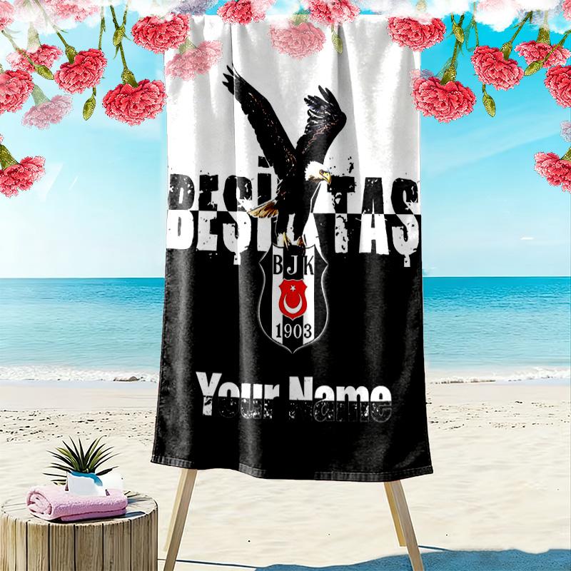Name Custom Besiktas JK Logo Print Beach Towel, Large Soft Quick Dry Towel for Beach Camping Swimming