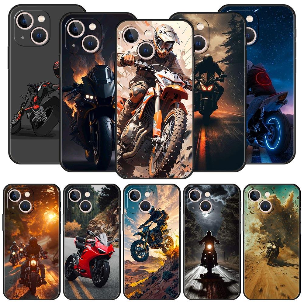 Чехол для телефона Мото Кросс Мотоцикл Спорт Для iPhone 17 16 15 Pro Max 11 12 13 14 7 8 Plus SE 2020 X XR XS Мягкий Черный