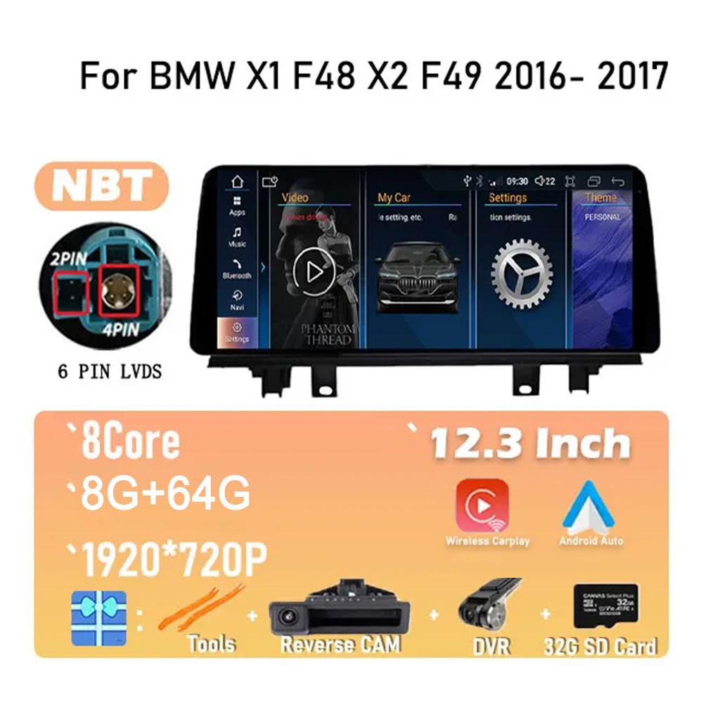 IPS Новый Android 14 Для BMW X1 F48 X2 F49 (2016- 2017)  Автомагнитола GPS Навигация Мультимедиа Видео NBT и Система EVO 2018-2020
