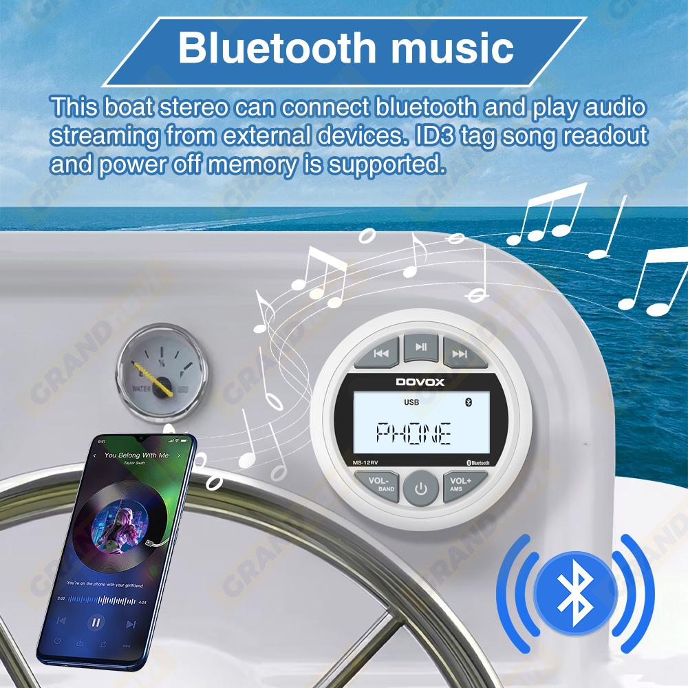 Marine Stereo Boat Radio Bluetooth IPX5 Waterproof Support FM AM Radio Digital Media Audio Player For Yacht Gauge ATV UTV Cart