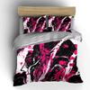 3Pcs Magenta White Liquid Marble Bedding Set, Black Base Abstract Ink Flow Print Duvet Cover 2 Pillowcases King Queen, Gift