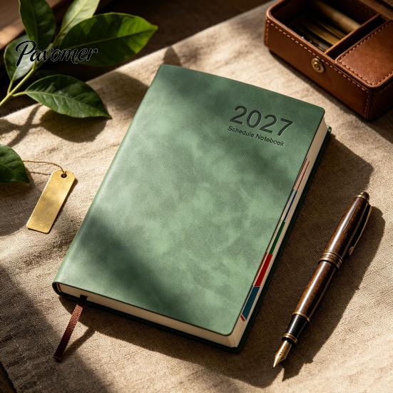 Ежедневник 2027 A5, Имитация кожи, 320 страниц, Блокнот-расписание с плотной бумагой, Дневник для записей, Ленточка-закладка, Органайзер «Один день на странице»