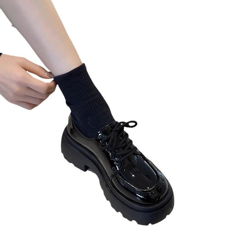 British Style Platform Small Leather Shoes Women's 2024 New Autumn and Winter Mary Jane Versatile Muffin Loafers Black Jk Single Shoes